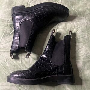 Black H&M Faux Croc Skin Platform Combat Boots
